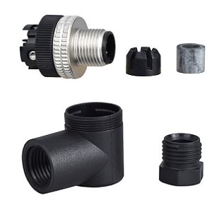 CONECTOR M12 MACHOO 4 PINOS COTOVELOOVELO COM ANEL - XZCC12MCM40B