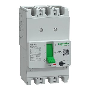 Disjuntor, GoPact MCCB 125, 3 polos, 10kA a 415VAC, classificação 16A, unidade de disparo TMD, proteção térmica ajustável - G12T3A16