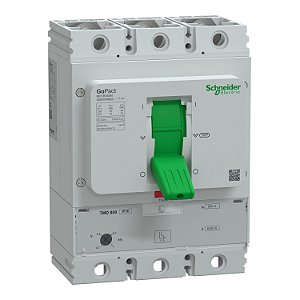 Disjuntor, GoPact MCCB 800, 3 polos, 50kA a 415VAC, classificação 800A, unidade de disparo TMD, proteção térmica ajustável - G80N3TM800
