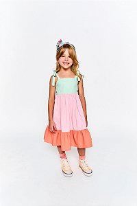 VESTIDO JARDIM DE MARAVILHAS VERDE E ROSA E LARANJA - Alphabeto