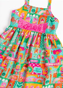 VESTIDO MEU MUNDINHO VERDE E ROSA  - Alphabeto