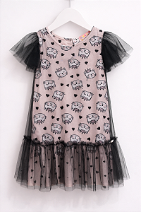 VESTIDO TULE PRETO C ROSA GATINHOS - MON SUCRÉ