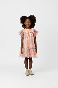 VESTIDO TULE PESSEGO COELHINHOS - MON SUCRÉ