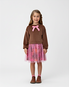 VESTIDO MARRON PLUSH C TULE ROSA - MON SUCRÉ