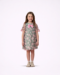 VESTIDO TULE VERDE FLORES - MON SUCRE