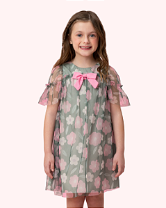 VESTIDO TULE VERDE FLORES - MON SUCRE