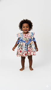 VESTIDO BABY CREME LAÇO AZUL - MON SUCRÉ