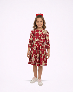 VESTIDO ML MARSALA MINNIE MOUSE CORAÇÕES - ANIMÊ