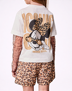 BLUSA MINNIE PEROLA MANGA TULE ONÇA - ANIMÊ