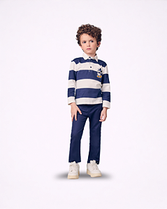 CONJ CALÇA E BLUSA POLO LISTRADA AZUL MICKEY - YOUCCIE