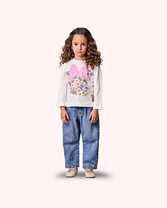 T-SHIRT ML MINNIE FLORES PEROLA - ANIMÊ