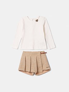 CJ ML BLUSA PEROLA E SHORT-SAIA XADREZ BEGE - ANIMÊ