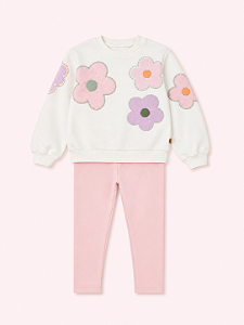 CONJ MOLETON BRANCO FLORES E CALÇA ROSA 034 - MON SUCRÉ