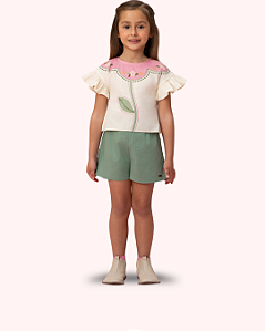 CONJUNTO SHORT VERDE BLUSA FLOR 28 330 - MON SUCRÉ