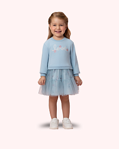 VESTIDO MOLETON AZUL E SAIA DE TULE 28 256 - PETIT CHERIE