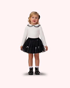 CONJUNTO BLUSA COM PALA SAIA PRETA TULE 28 012 - PETIT CHERIE