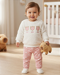 CONJUNTO FEMININO ROSA FLOR APLICADA - MILON