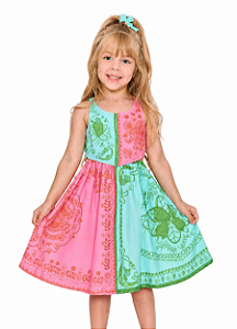 VESTIDO LENCO TROPICAL ROSA E VERDE - ALPHABETO