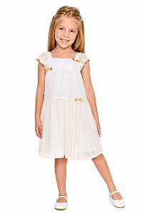 VESTIDO FESTAS FINAL DO ANO OFF WHITE E LAÇO DOURADO - ALPHABETO