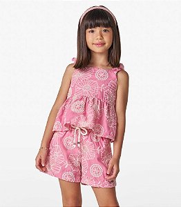 Conjunto Bata com Shorts Algodão Flor Trick Nick Rosa