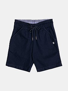 BERMUDA LINHO COM PATCH AZUL MARINHO VERÃO - YOUCCIE