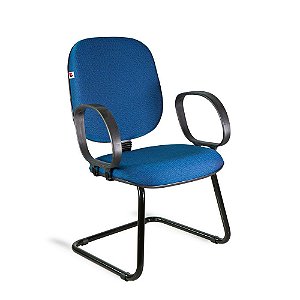 Cadeira Diretor Pé Contínuo Braços Tecido Azul Com Preto