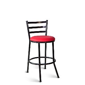 Banqueta Florença Baixa Estrutura Preta Courvim Vermelho
