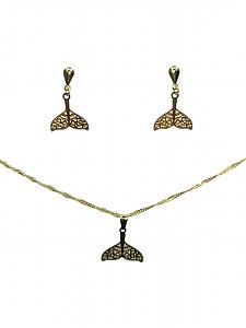 Conjunto colar e brinco cauda de sereia folheado 18k