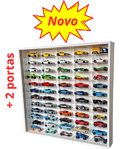 Expositor Em Acrílico Para 60 Miniaturas Escala 1/64 MDF Branco Com 2 Portas