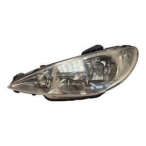Farol Dianteiro Peugeot 206 2001 A 2006 (Suporte Quebrado) Esquerdo Mascara Cromada Foco Simples 9628666880 Original
