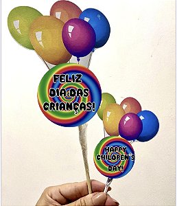 Topper Bilíngue para Pirulito – Dia das Crianças