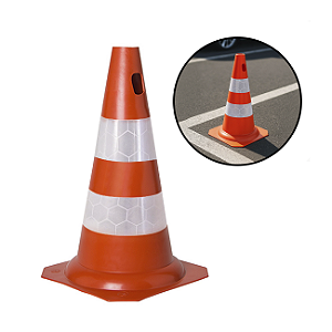 CONE SINALIZAÇÃO PVC - 50 CM | LARANJA E BRANCO