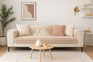 PROTETOR DE SOFÁ 5PÇS (1 ASSENTO + 2 ENCOSTOS + 2 BRAÇOS ) TECIDO ONDAS PELUCIA ANTIDERRAPANTE COR CASTANHO CLARO