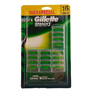 Carga para Lâmina de Barbear Gillette Mach3 Sensitive 16 Cartuchos