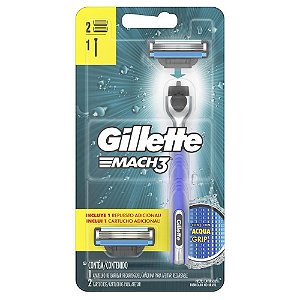 Aparelho de Barbear Gillette Mach3 Acqua Grip Pele Normal com 2 cargas