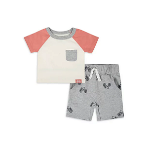 Roupa Infantil Menino Gerber Conj 2 Pçs Camiseta e Shorts Cinza Bike"