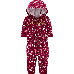 Roupa Infantil Menina Carters Macacão Algodão Bordô Flores"