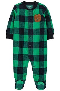 Roupa Infantil Menino Carters Macacão Fleece Verde Xadrez Bolso Urso )