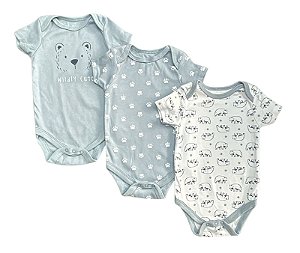 Kit 3 Bodys Le Top Azul com Urso – Manga Curta Bebê Menino