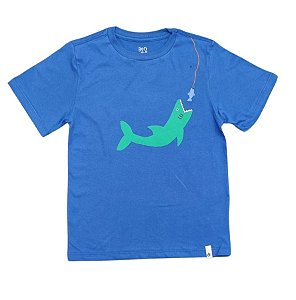 Camiseta Infantil Farm Ben To Azul com Estampa de Tubarão