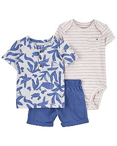 Conj Carter’s 3 Pçs Camiseta Azul Floral Body e Calça