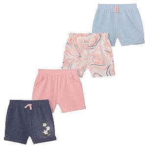 Kit 4 Shorts Pekkle Infantil Menina – Estampas Florais Coloridas