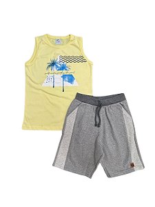 Roupa Infantil Nacional Menino Conj 2 Pçs Regata Amarela Coqueiro