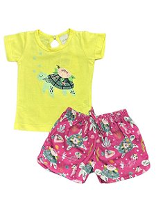 Conjunto Infantil Menina Camiseta Tartaruga Amarela – 2 Peças