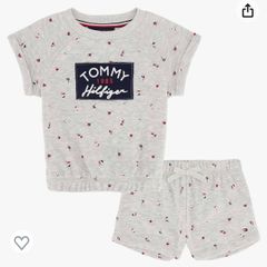 Roupa Infantil Menina Tommy Hilfiger Conj 2 Pçs Moletinho Cinza Flores