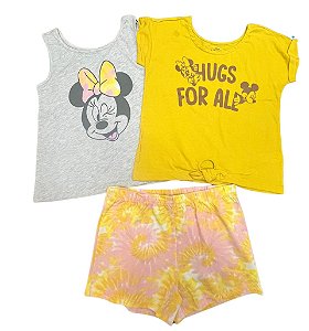 Conjunto Infantil Menina Disney 3 Peças – Camiseta Amarela Minnie