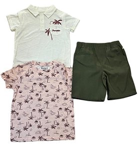 Conjunto Bearpaw 3 Peças Infantil com Bermuda Verde – Menino