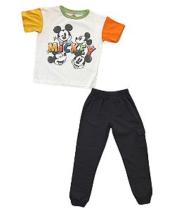 Roupa Infantil Menino Disney Mickey Mouse  Conj 2 Pçs Camiseta Mangas Laranjas