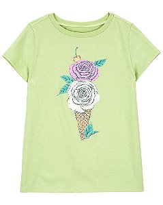 Camiseta Infantil Menina Carter’s Verde Sorvete Rosa Manga Curta