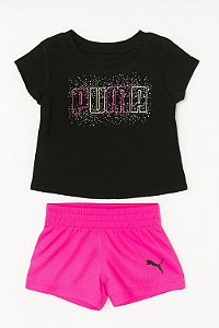 Conjunto Puma Infantil Menina – 2 Peças Camiseta Preta com Shorts